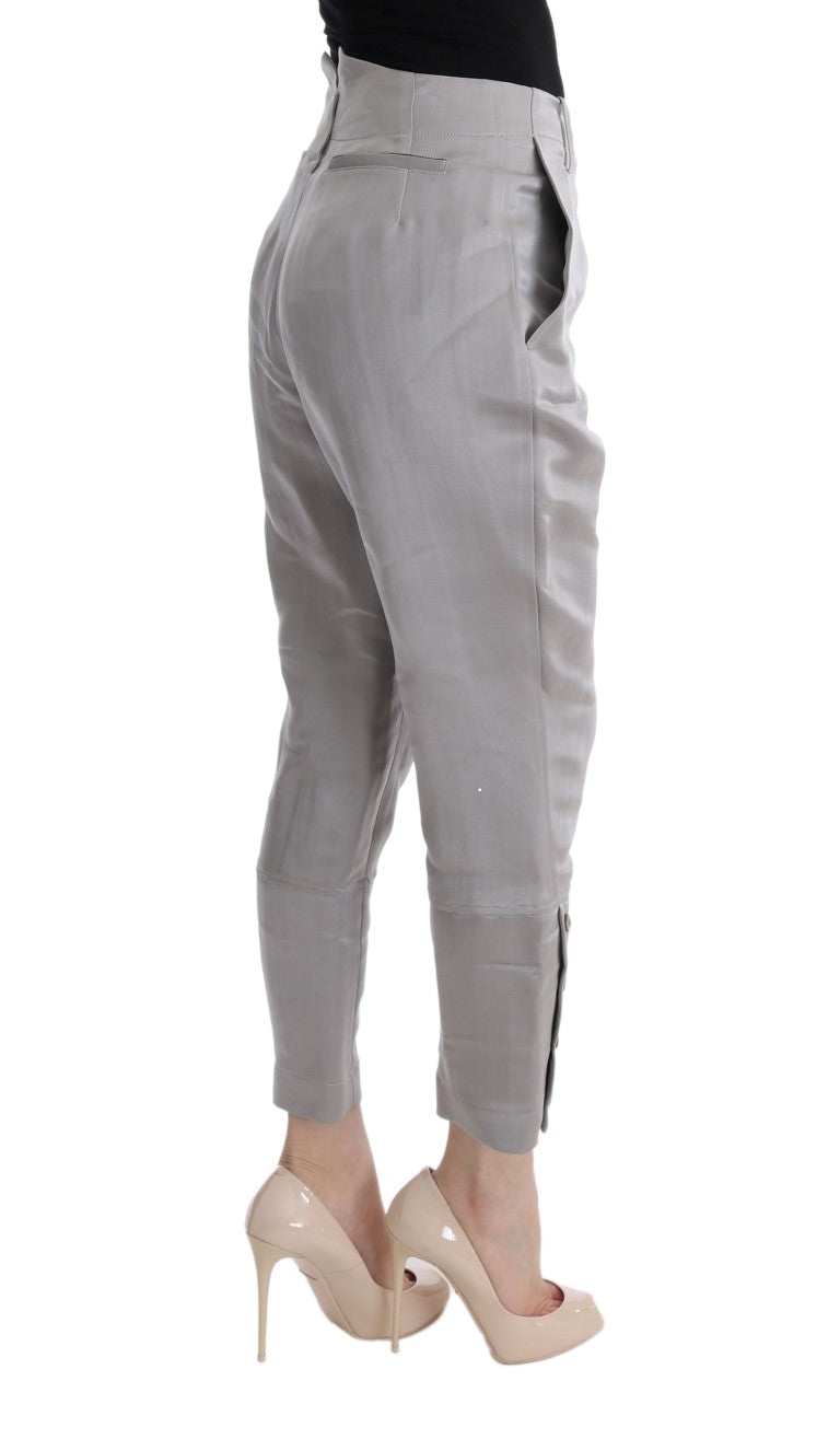 Ermanno Scervino grey silk cropped casual trousers